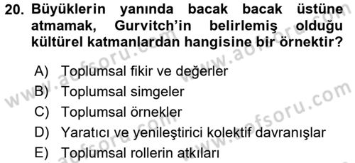Kültür Sosyolojisi Dersi 2016 - 2017 Yılı (Vize) Ara Sınav Soruları 20. Soru