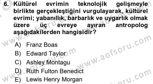 Kültür Sosyolojisi Dersi 2016 - 2017 Yılı (Vize) Ara Sınav Soruları 6. Soru
