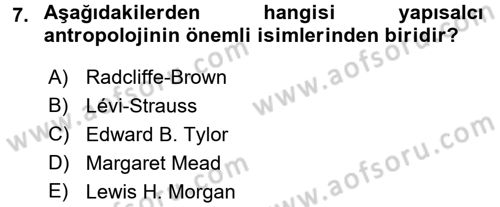 Kültür Sosyolojisi Dersi 2016 - 2017 Yılı (Vize) Ara Sınav Soruları 7. Soru