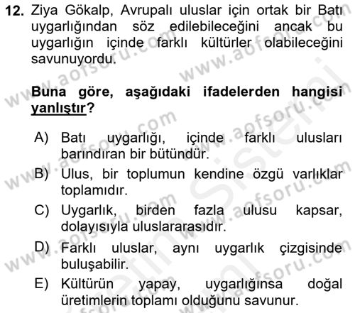 Kültür Sosyolojisi Dersi 2016 - 2017 Yılı (Final) Dönem Sonu Sınav Soruları 12. Soru