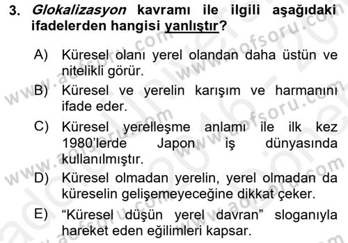 Kültür Sosyolojisi Dersi 2016 - 2017 Yılı (Final) Dönem Sonu Sınav Soruları 3. Soru