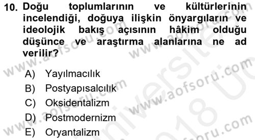 Kültür Sosyolojisi Dersi 2017 - 2018 Yılı 3 Ders Sınav Soruları 10. Soru