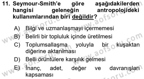 Kültür Sosyolojisi Dersi 2017 - 2018 Yılı 3 Ders Sınav Soruları 11. Soru