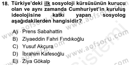Kültür Sosyolojisi Dersi 2017 - 2018 Yılı 3 Ders Sınav Soruları 18. Soru