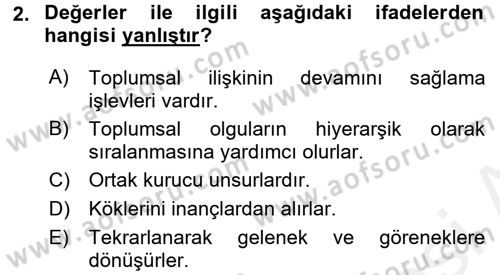 Kültür Sosyolojisi Dersi 2017 - 2018 Yılı 3 Ders Sınav Soruları 2. Soru