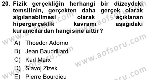 Kültür Sosyolojisi Dersi 2017 - 2018 Yılı 3 Ders Sınav Soruları 20. Soru