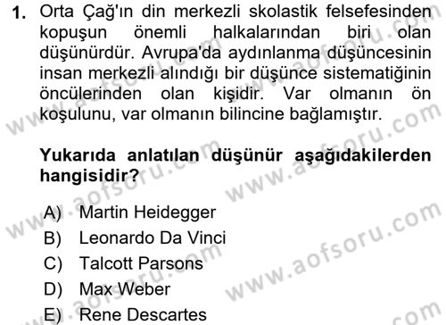 Kültür Sosyolojisi Dersi Ara Sınavı Deneme Sınav Soruları 1. Soru