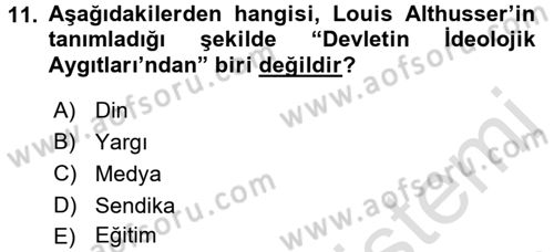 Kültür Sosyolojisi Dersi Ara Sınavı Deneme Sınav Soruları 11. Soru