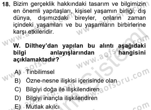 Kültür Sosyolojisi Dersi 2017 - 2018 Yılı (Vize) Ara Sınav Soruları 18. Soru