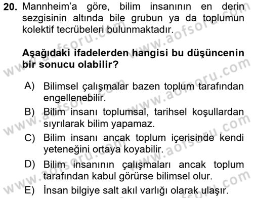 Kültür Sosyolojisi Dersi Ara Sınavı Deneme Sınav Soruları 20. Soru