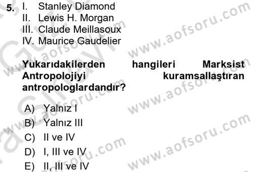 Kültür Sosyolojisi Dersi 2017 - 2018 Yılı (Vize) Ara Sınav Soruları 5. Soru