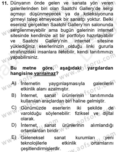 Kültür Sosyolojisi Dersi 2017 - 2018 Yılı (Final) Dönem Sonu Sınav Soruları 11. Soru