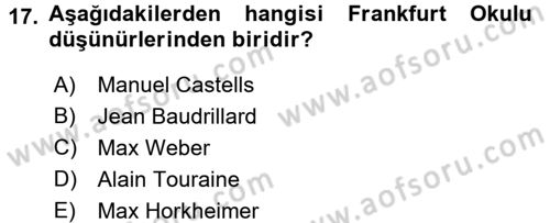 Kültür Sosyolojisi Dersi 2017 - 2018 Yılı (Final) Dönem Sonu Sınav Soruları 17. Soru
