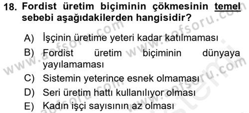 Kültür Sosyolojisi Dersi 2017 - 2018 Yılı (Final) Dönem Sonu Sınav Soruları 18. Soru