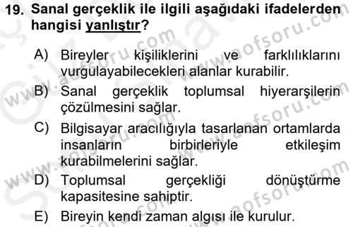 Kültür Sosyolojisi Dersi 2017 - 2018 Yılı (Final) Dönem Sonu Sınav Soruları 19. Soru