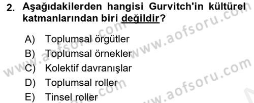 Kültür Sosyolojisi Dersi 2017 - 2018 Yılı (Final) Dönem Sonu Sınav Soruları 2. Soru