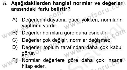 Kültür Sosyolojisi Dersi 2017 - 2018 Yılı (Final) Dönem Sonu Sınav Soruları 5. Soru