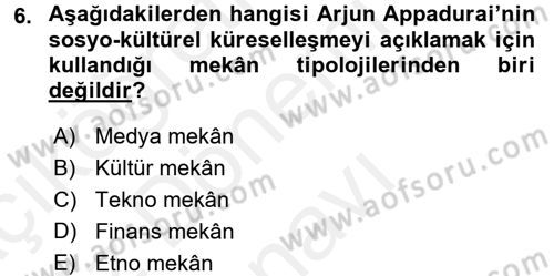 Kültür Sosyolojisi Dersi 2017 - 2018 Yılı (Final) Dönem Sonu Sınav Soruları 6. Soru