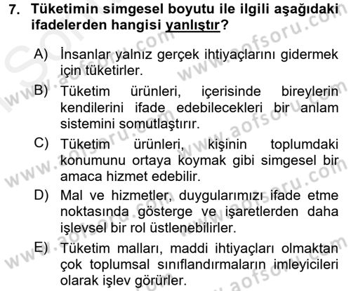 Kültür Sosyolojisi Dersi 2017 - 2018 Yılı (Final) Dönem Sonu Sınav Soruları 7. Soru