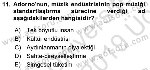 Kültür Sosyolojisi Dersi 2018 - 2019 Yılı 3 Ders Sınav Soruları 11. Soru