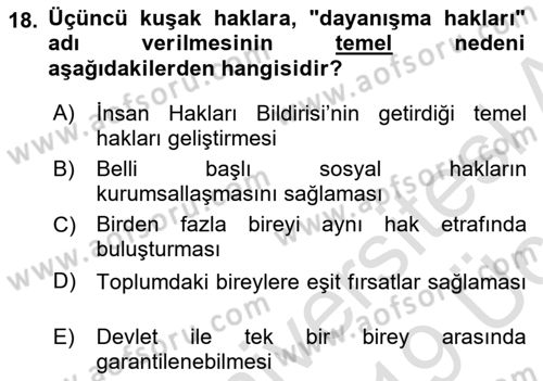 Kültür Sosyolojisi Dersi 2018 - 2019 Yılı 3 Ders Sınav Soruları 18. Soru