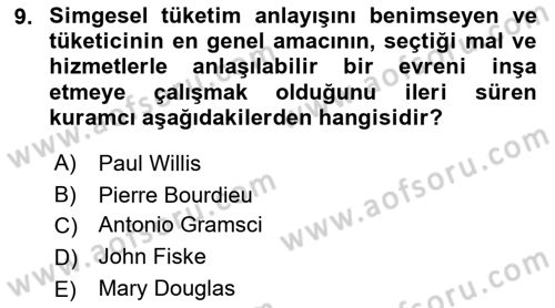 Kültür Sosyolojisi Dersi 2018 - 2019 Yılı 3 Ders Sınav Soruları 9. Soru