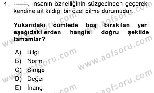 Kültür Sosyolojisi Dersi 2018 - 2019 Yılı (Vize) Ara Sınav Soruları 1. Soru