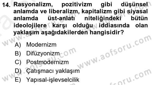 Kültür Sosyolojisi Dersi Ara Sınavı Deneme Sınav Soruları 14. Soru