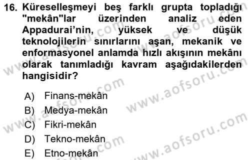 Kültür Sosyolojisi Dersi Ara Sınavı Deneme Sınav Soruları 16. Soru