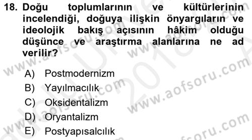 Kültür Sosyolojisi Dersi 2018 - 2019 Yılı (Vize) Ara Sınav Soruları 18. Soru