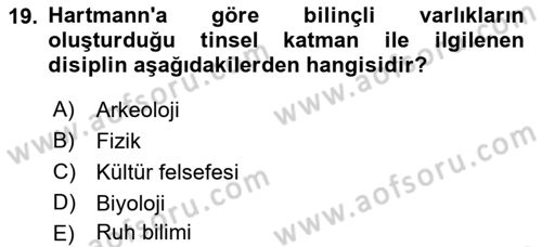 Kültür Sosyolojisi Dersi Ara Sınavı Deneme Sınav Soruları 19. Soru