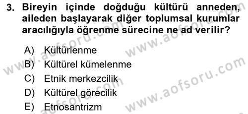 Kültür Sosyolojisi Dersi 2018 - 2019 Yılı (Vize) Ara Sınav Soruları 3. Soru