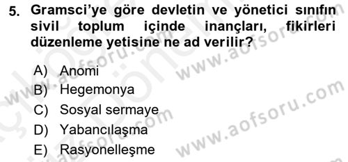 Kültür Sosyolojisi Dersi Ara Sınavı Deneme Sınav Soruları 5. Soru