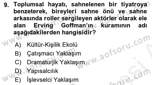 Kültür Sosyolojisi Dersi 2018 - 2019 Yılı (Vize) Ara Sınav Soruları 9. Soru