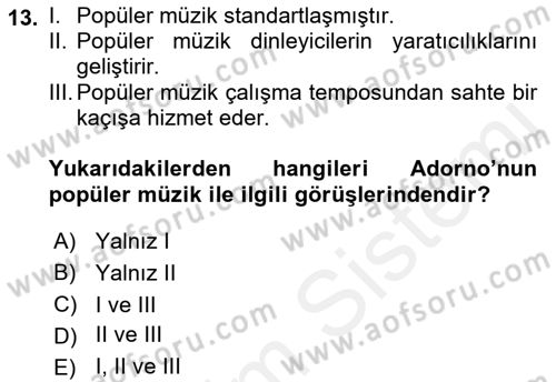 Kültür Sosyolojisi Dersi 2018 - 2019 Yılı (Final) Dönem Sonu Sınav Soruları 13. Soru