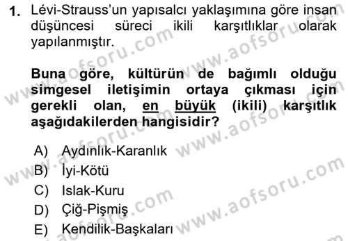 Kültür Sosyolojisi Dersi 2018 - 2019 Yılı Yaz Okulu Sınav Soruları 1. Soru