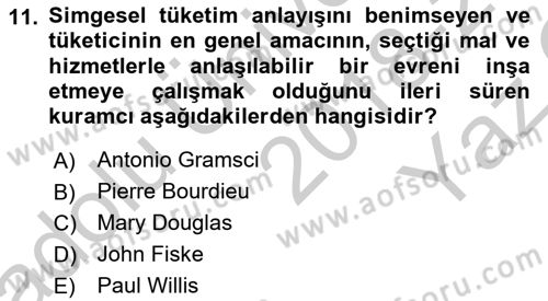 Kültür Sosyolojisi Dersi 2018 - 2019 Yılı Yaz Okulu Sınav Soruları 11. Soru