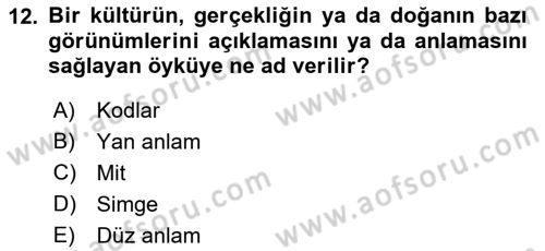 Kültür Sosyolojisi Dersi 2018 - 2019 Yılı Yaz Okulu Sınav Soruları 12. Soru