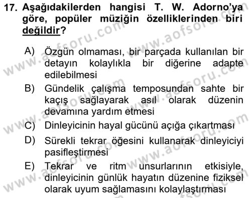 Kültür Sosyolojisi Dersi 2018 - 2019 Yılı Yaz Okulu Sınav Soruları 17. Soru