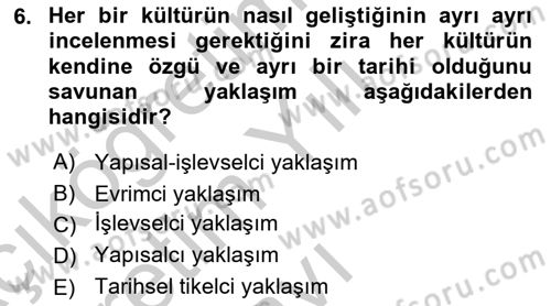 Kültür Sosyolojisi Dersi 2018 - 2019 Yılı Yaz Okulu Sınav Soruları 6. Soru