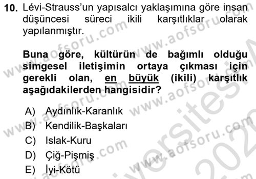 Kültür Sosyolojisi Dersi 2019 - 2020 Yılı (Vize) Ara Sınav Soruları 10. Soru