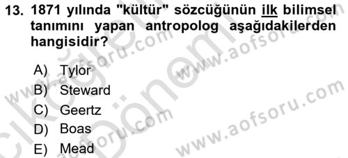 Kültür Sosyolojisi Dersi 2019 - 2020 Yılı (Vize) Ara Sınav Soruları 13. Soru