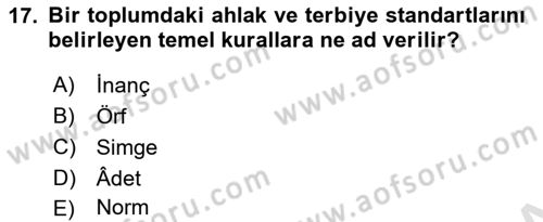 Kültür Sosyolojisi Dersi 2019 - 2020 Yılı (Vize) Ara Sınav Soruları 17. Soru