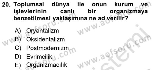 Kültür Sosyolojisi Dersi 2019 - 2020 Yılı (Vize) Ara Sınav Soruları 20. Soru