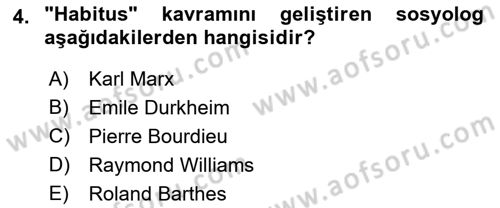 Kültür Sosyolojisi Dersi 2019 - 2020 Yılı (Vize) Ara Sınav Soruları 4. Soru