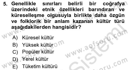Kültür Sosyolojisi Dersi 2019 - 2020 Yılı (Vize) Ara Sınav Soruları 5. Soru