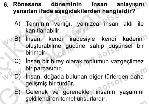 Kültür Sosyolojisi Dersi 2019 - 2020 Yılı (Vize) Ara Sınav Soruları 6. Soru