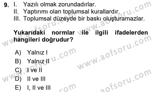 Kültür Sosyolojisi Dersi 2019 - 2020 Yılı (Vize) Ara Sınav Soruları 9. Soru