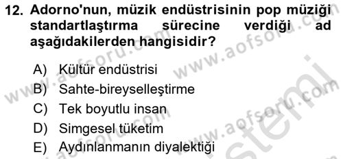Kültür Sosyolojisi Dersi 2019 - 2020 Yılı (Final) Dönem Sonu Sınav Soruları 12. Soru