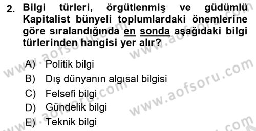 Kültür Sosyolojisi Dersi 2019 - 2020 Yılı (Final) Dönem Sonu Sınav Soruları 2. Soru